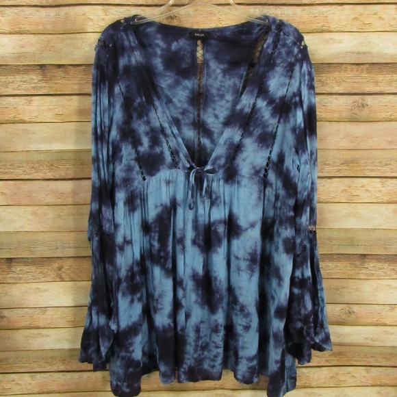 Raviya Other - Raviya Tie-Dye Navy Fluted Sleeve Swim Cover-Up L